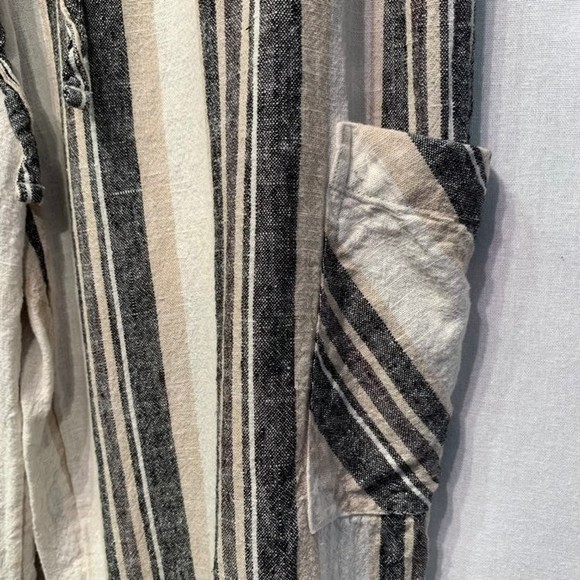 Naturals D&co Linen Striped cropped Cargo pocket paper bag waist pants SMALL - Picture 4 of 9